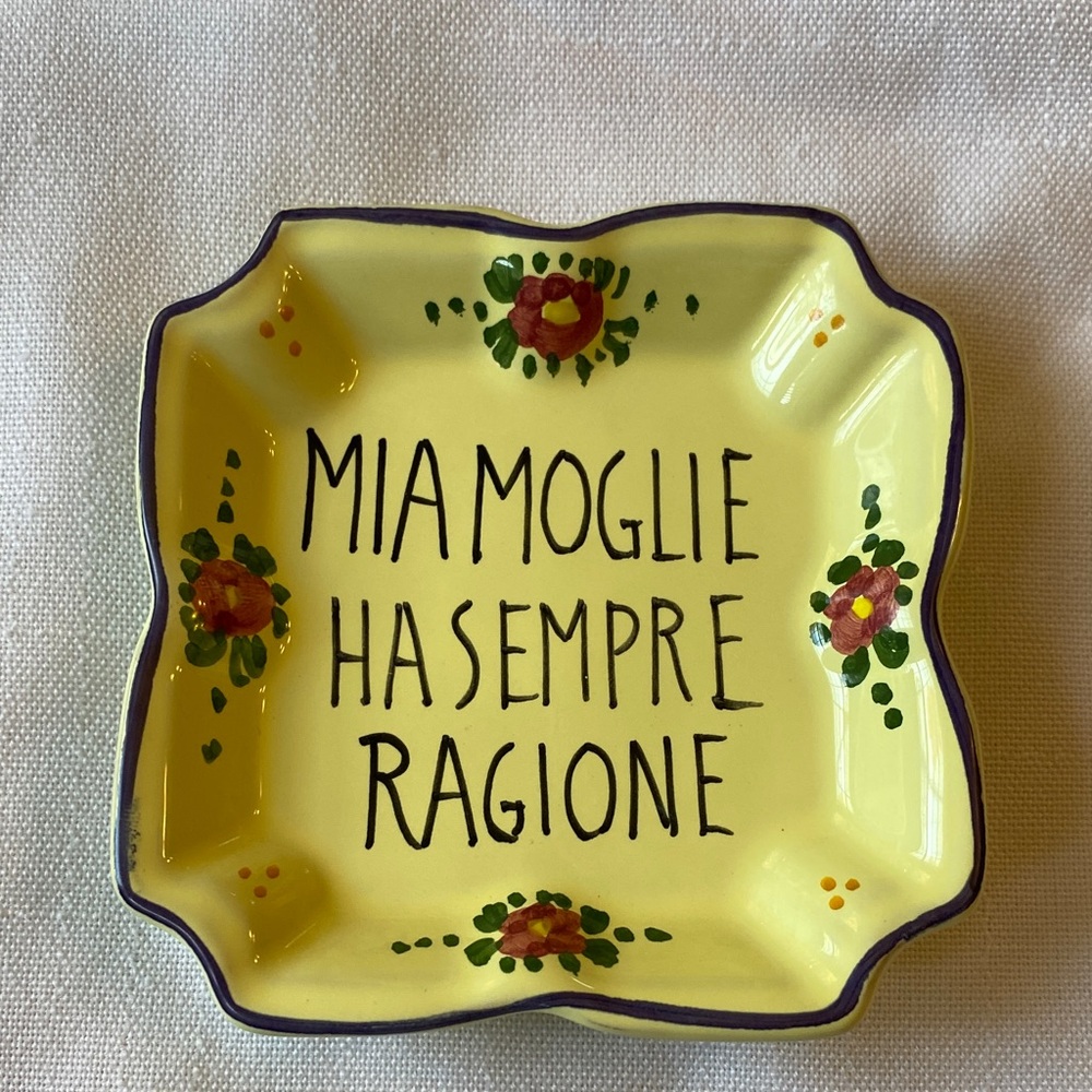Vintage Hand-Painted Italian proverb trinket, sauce or appetizer plate. EUC.